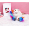 Bola colorida de lã com penas de gato inteligente brinquedo